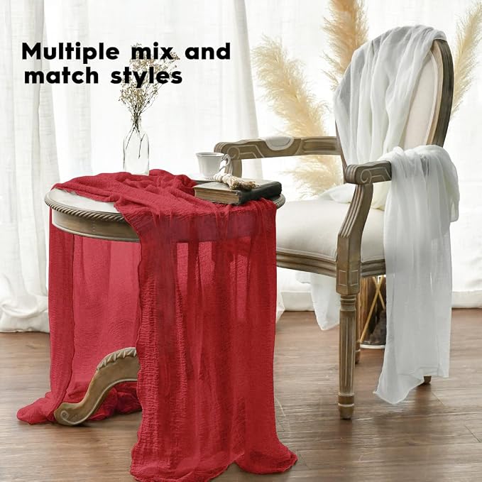 Artoid Mode Boho Red Gauze 6 Pieces Wedding Table Runner, 120 Inch Birthday - Image 4
