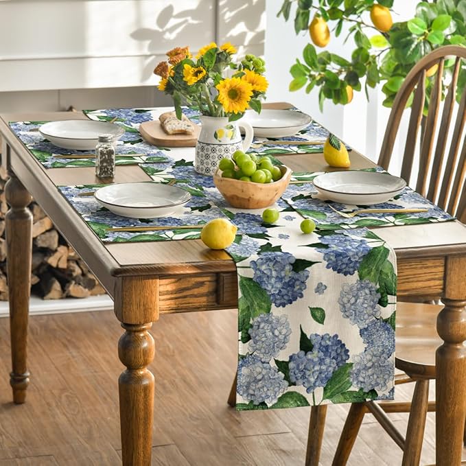 Artoid Mode Watercolor Hydrangea Summer Placemats Set of 6, 12x18 Inch Seasonal - Image 5