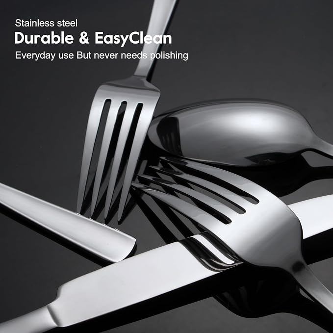 65 Piece Silverware Flatware Cutlery Set, Stainless Steel Fork Spoon Knife Sets - Image 3