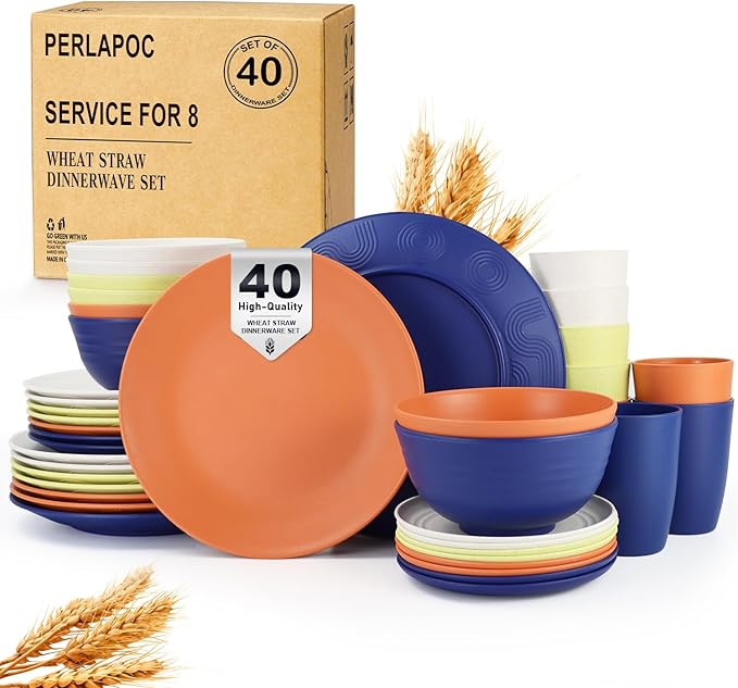 Wheat Straw Dinnerware Sets 40 PCS by Perlapoc