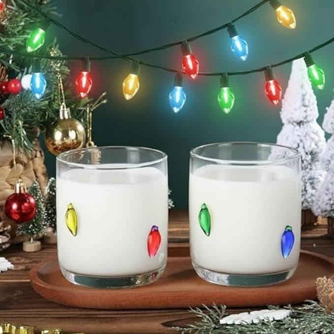 SiliFine 2 PCS Christmas Bulbs Icon Juice Glasses - 14oz Colorful Bulbs by SiliFine