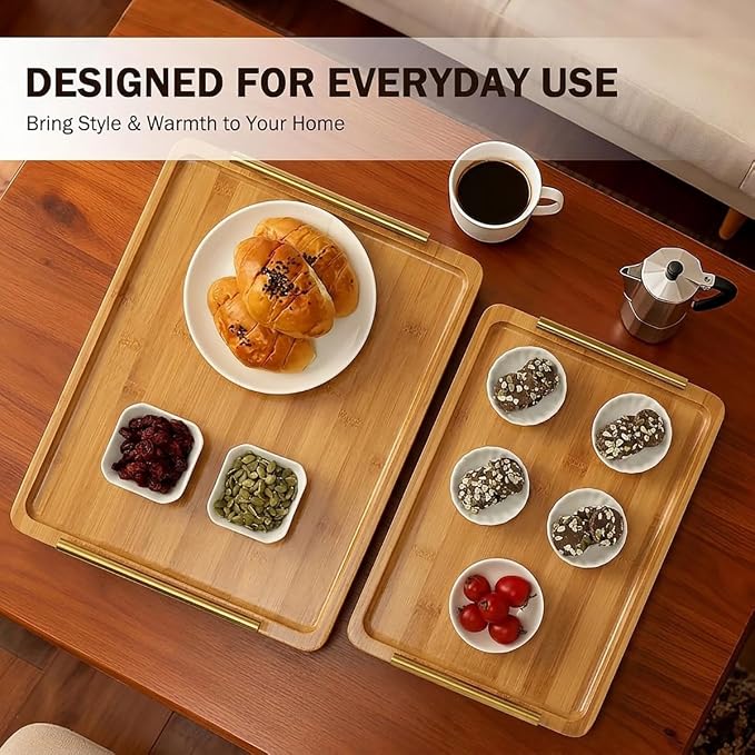 PEKER Wooden Serving Tray with Metal Handles, Ottoman & Home Décor, Wooden Food - Image 6