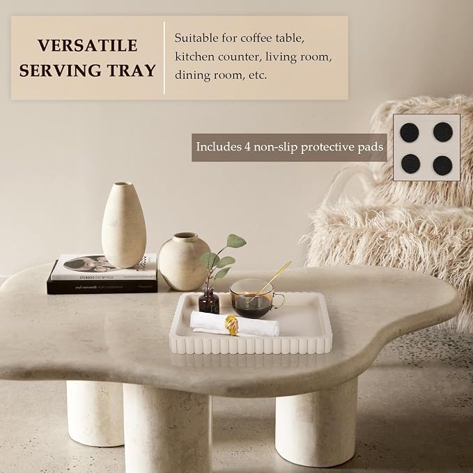 Rectangular Tray for Coffee Table Decor, Cream Gray | Decorative Tray, Solid - Image 6