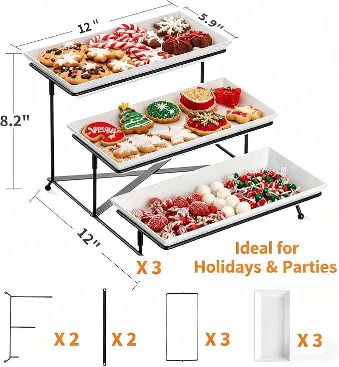 3 Tier Serving Tray, Reusable Tray Stand Black Collapsible Metal Stand - Image 3