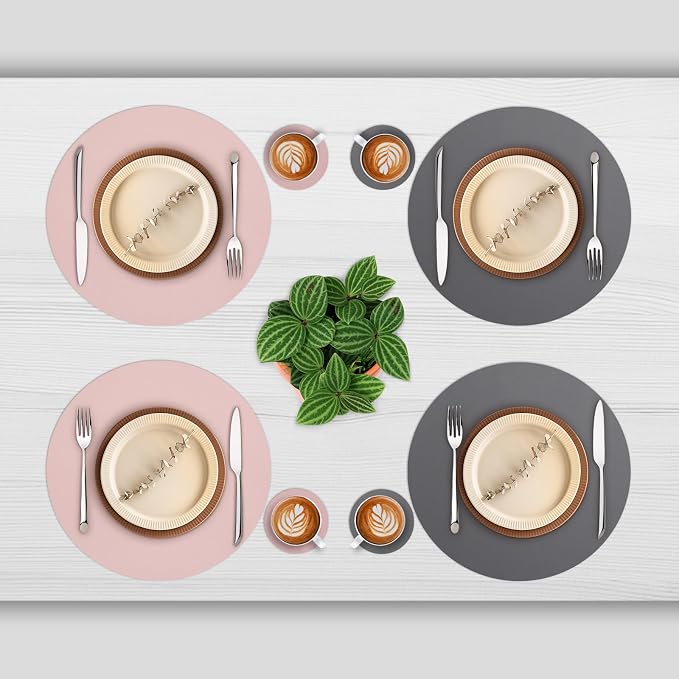 Myir JUN 15 Inches Round Placemats Set of 4 Faux Leather Place Mats | - Image 2