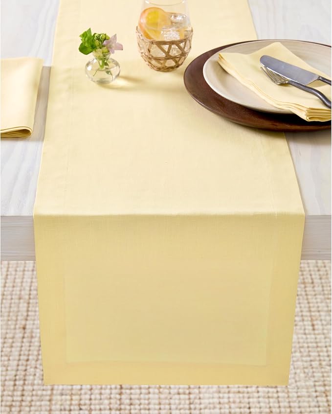 Solino Home 100% Pure Linen Table Runner Golden Straw, Fete 14 x 132 in | Table by SolinoHome