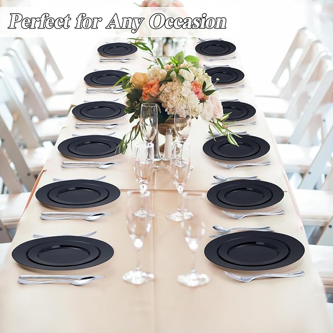 BESTSTAR 100PCS Black Plastic Plates Set | 50 10.25 inch Dinner Plates and 50 - Image 7