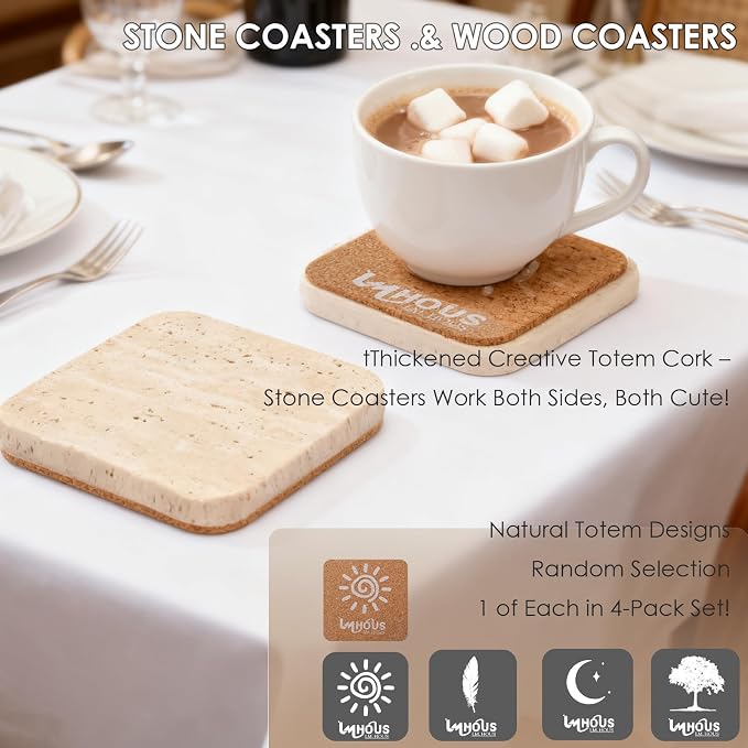 2PACK Travertine Marble Coasters Natural Coaster Set of 2, Durable Non-Slip Cup - Image 4