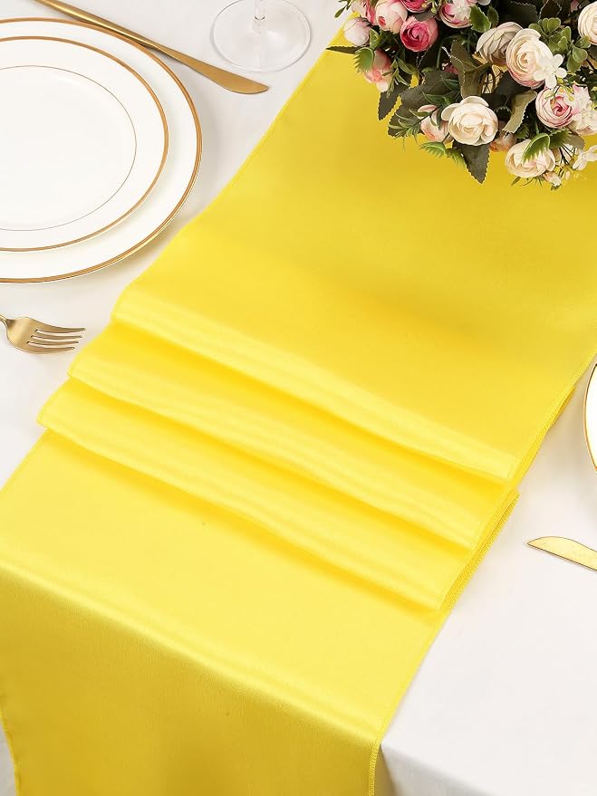Yellow Table Runners 20 Pack 12x108 inch Silk Satin Smooth Fabric | Satin Table - Image 2
