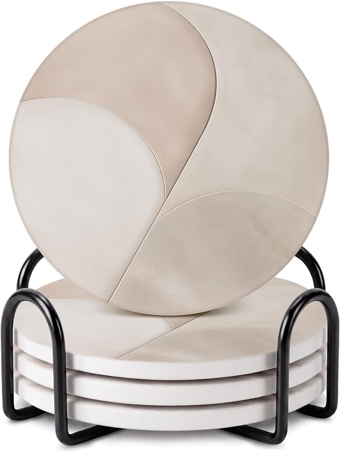VEYRO Ceramic Coasters Set of 4 – Absorbent Stone Drink Coasters by Veyro