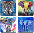 Watercolor Hand Drawn Elephant Square Coaster Set of 4 | Square Coaster Set by QJ+CMJ