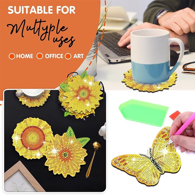 10 pcs Diamond Painting Coasters | Diamond Art Coasters | Sunflower Diamond Art - Image 4