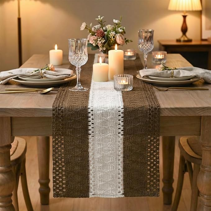 Artoid Mode Coffee Farmhouse Woven Table Runner 12x60 Inch | Seasonal Holiday - Image 2