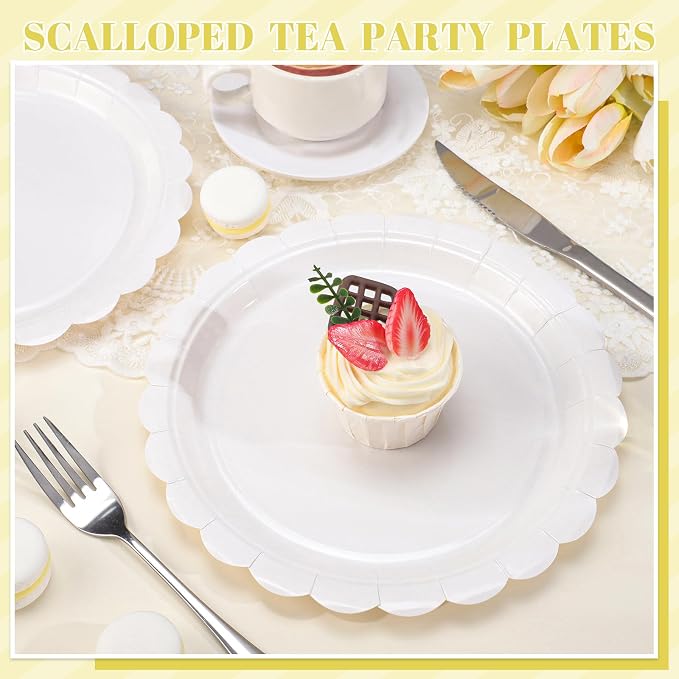 NatNarr 30 Pcs White Scalloped Plates, Engagement Oil- and Water-Resistant - Image 5