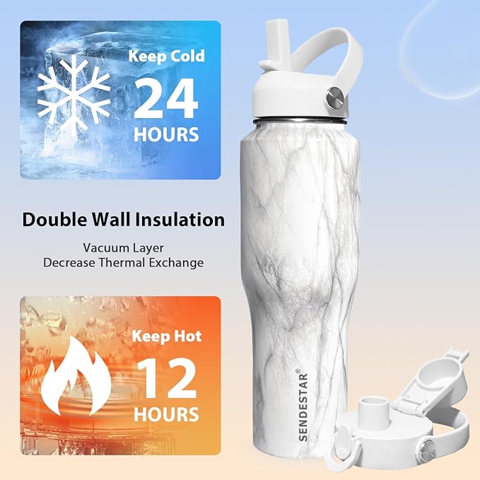SENDESTAR 32oz Water Bottle Wide Mouth Stainless Steel Vacuum Insulated Double - Image 3
