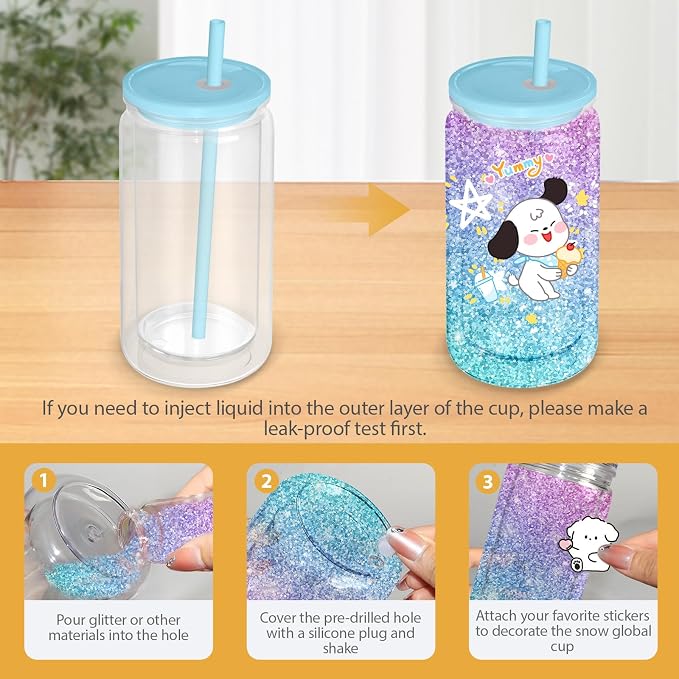 AZEAM 16 PCS Plastic Snow Globe Tumbler, 16 Oz Double Wall Snow Globe Cups | - Image 3