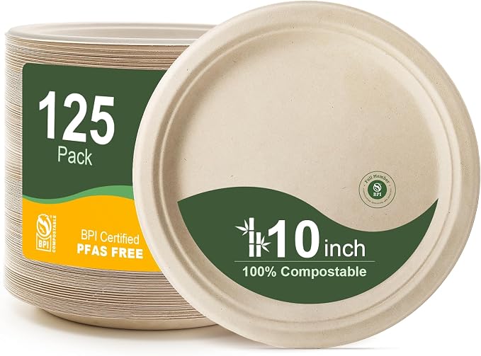 WELLIFE Paper Plates 10 Inch 125-Pack Heavy Duty Paper Plates Bulk | 100% by WELLIFE