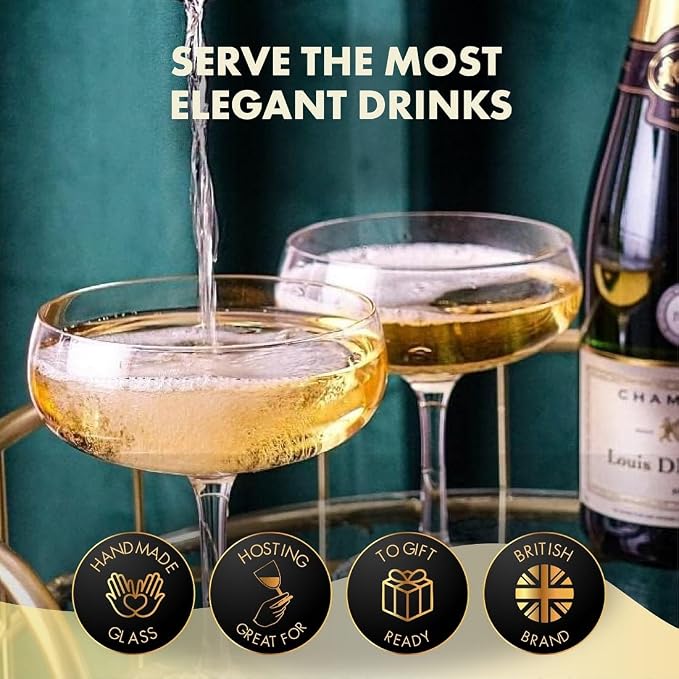 VEMACITY - Elegant Handblown Coupe Cocktail Glasses Set of 2 - Crystal Espresso - Image 3