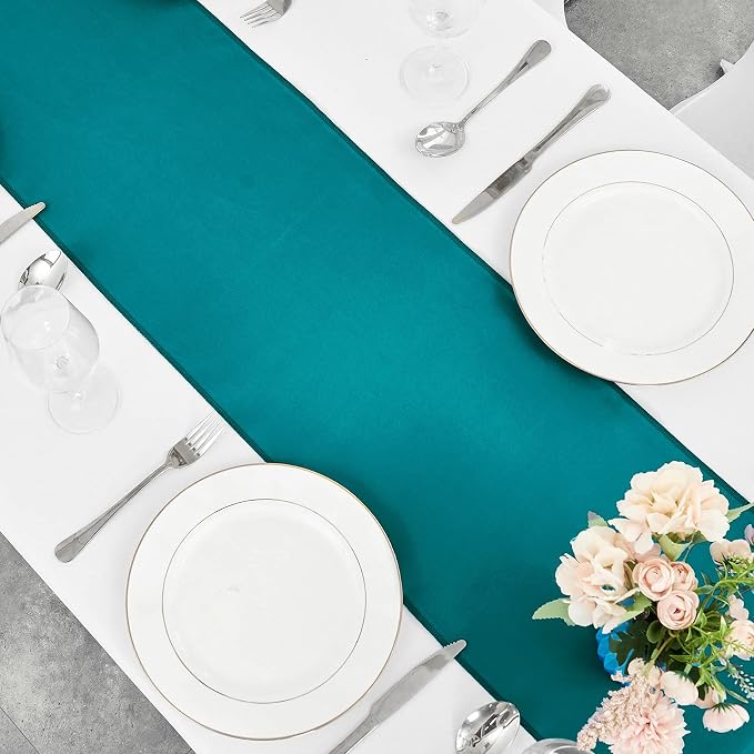 10-Pack Peacock Blue Satin Table Runner 12 x 108 Inch Long Bright and Smooth - Image 2