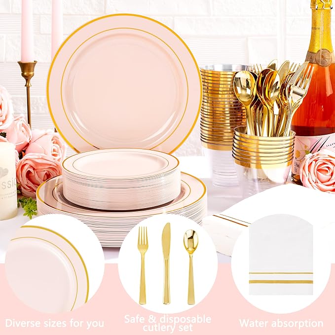 GATHER 700PCS Pink Plastic Plates 100 Guest - Image 7