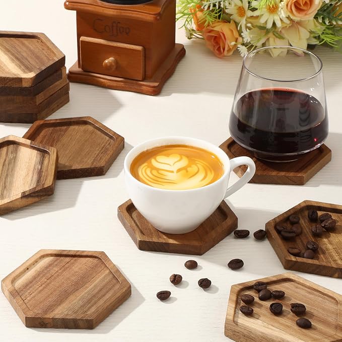 Zhehao 16 Pcs Acacia Wood Coasters Bulk 4 Inch Wooden Stackable Reusable Drink - Image 4