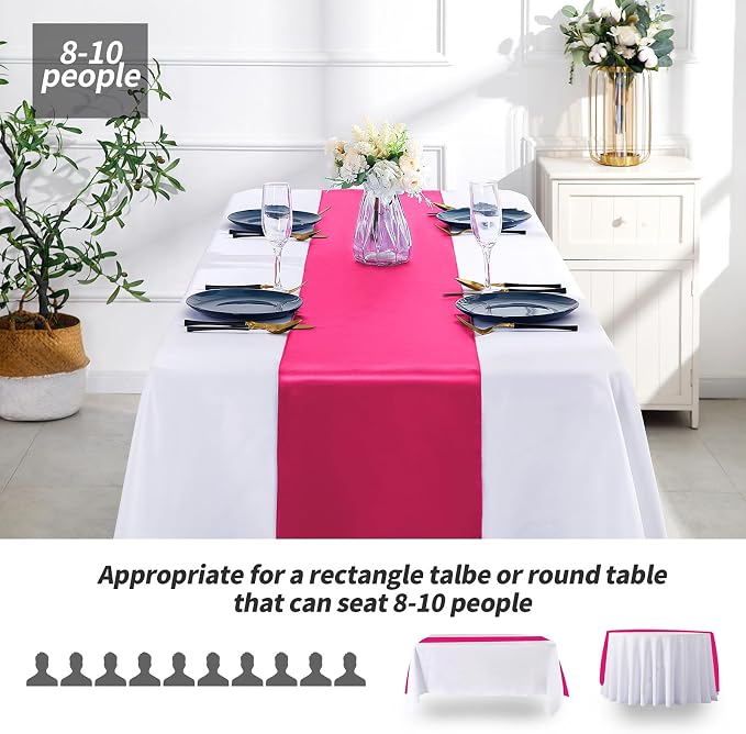 SiinvdaBZX 12 Pcs Hot Pink Satin Table Runner 12 x 108 inches Long | Bright - Image 3