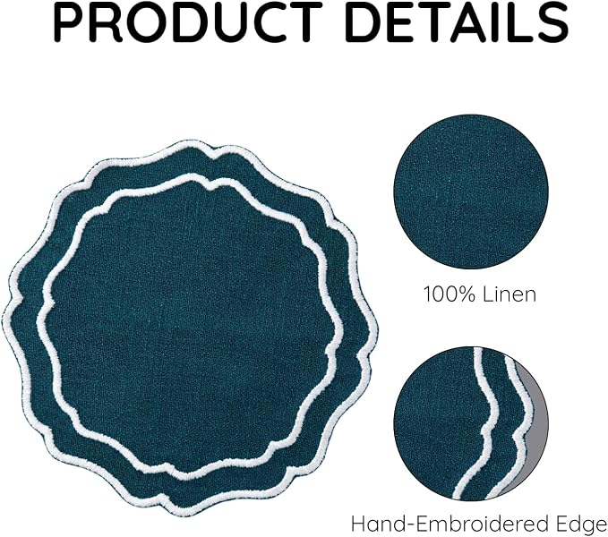 Linen Coasters for Drinks Set of 6, Fabric Coasters - Image 4