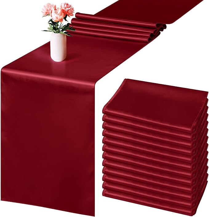 ANECO 4 Pack Satin Table Runner 12 x 108 Inch Long Bright Silk and Smooth by Aneco