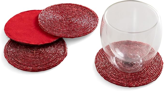 Handmade Beaded Coasters, Glass Bead Coasters in Red, Coffee Table Décor by TrunkinUSA
