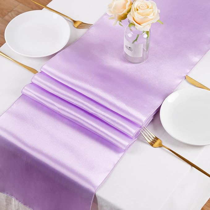 Lavender Satin Table Runners 12x108 inch 5 Pcs Bright Satin Silk Fabric | - Image 5