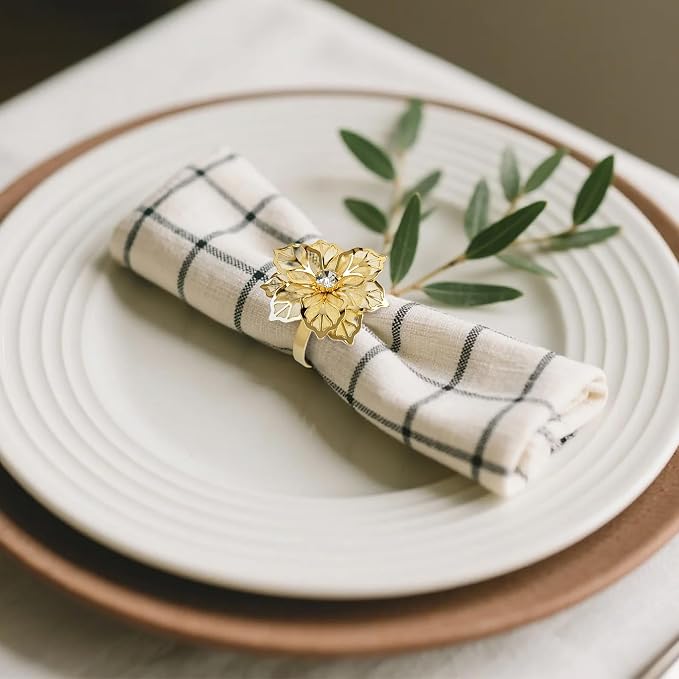 Gold Napkin Rings, Thanksgiving Christmas Napkin Rings Set of 12, Nickel-Plated - Image 4