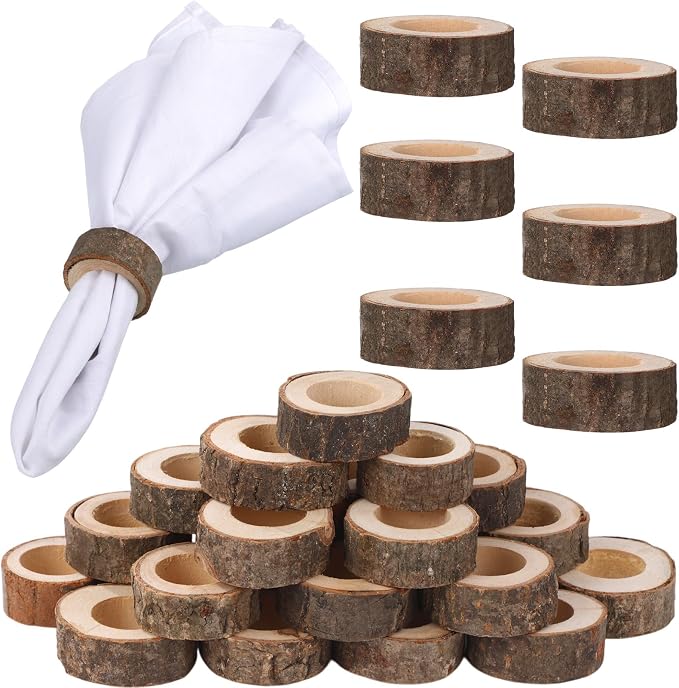 Set of 24 Wooden Bark Napkin Ring Handcrafted Wooden Napkin Holder Rustic by Unknown