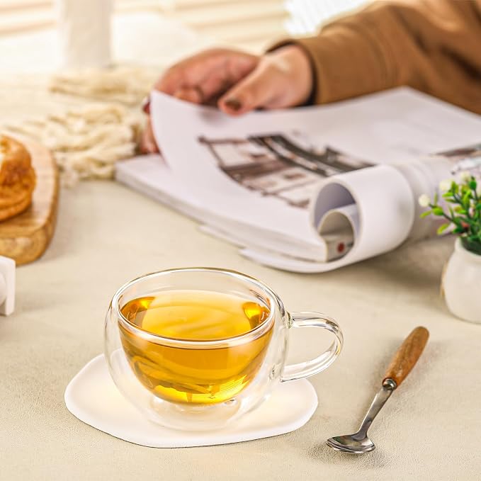 Double Wall Insulated Glass Tea Cups Set of 2, Glass Teacups Coffee Mugs - Image 3