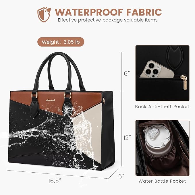 LOVEVOOK Laptop Bag for Women, 15.6 lnch Waterproof Lightweight Leather Tote Bag - Image 6