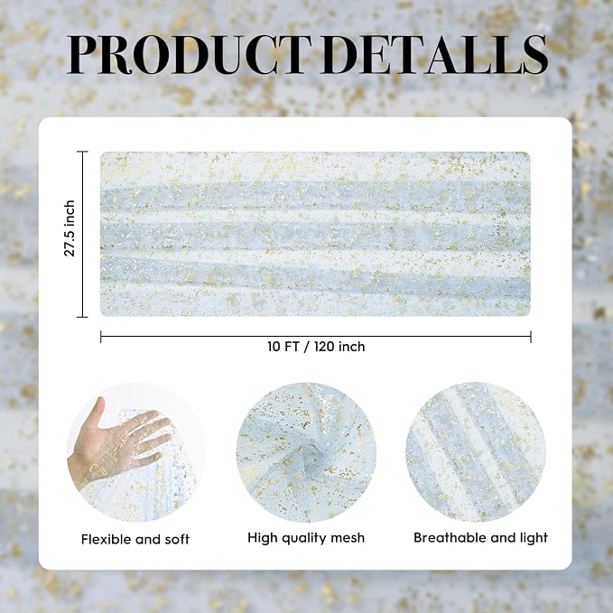 Artoid Mode 6PC Gold Gauze Light Blue Table Runner 120 Inch 10FT, Glitter - Image 7