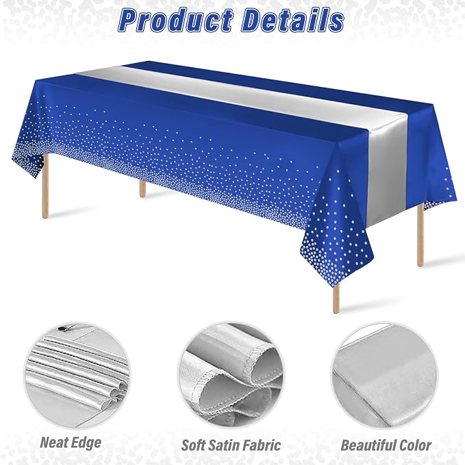 12 Pack Blue and Silver Tablecloth and Table Runner Party Decorations - Image 3