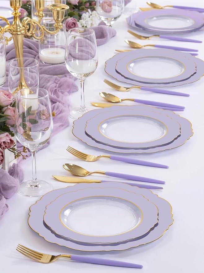 60pcs Clear Purple Plates Disposable - Image 7