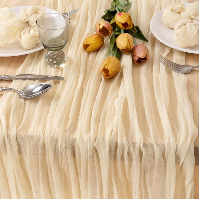 Beige Cheese Cloth Table Runner 10ft Sheer Rustic Gauze Table Decor | by MLMC