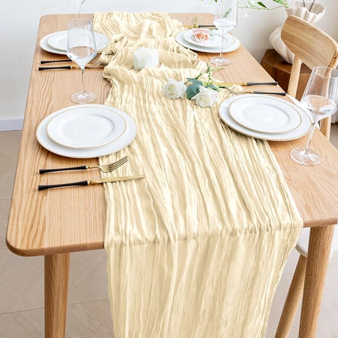 Cheesecloth Table Runner Beige 10FT Boho Gauze Runner, 12 Pack | 120 Inch - Image 6