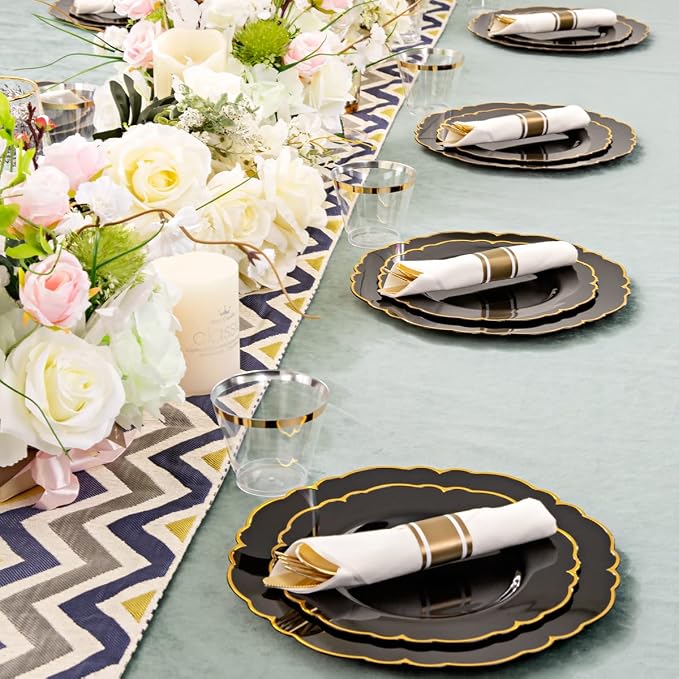 Morejoy 175PCS Black and Gold Plastic Plates, 25 Dessert Plates, 25 9oz Cups - Image 5