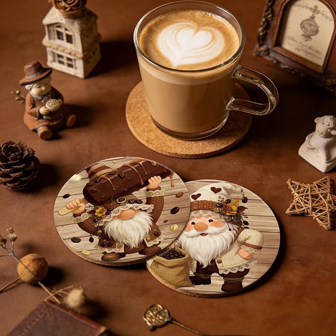 10pcs Coasters for Drinks Cute Coffee Gnome Absorbent Coasters Set Round - Image 6