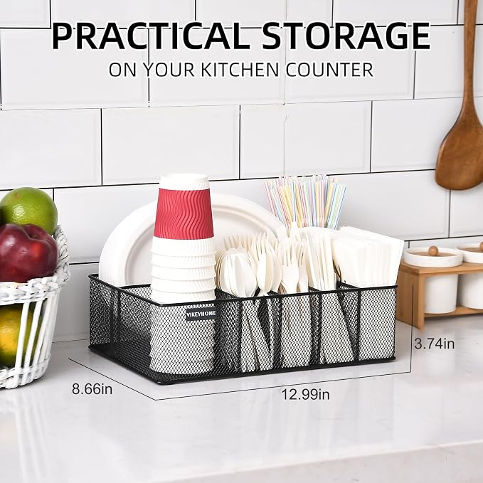 Paper Plate Organizer for Countertop, Utensil Holder Caddy for Party - Image 4