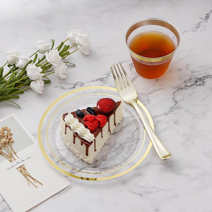 BESTVIP 600PCS Clear Gold Dinnerware Set - Image 3