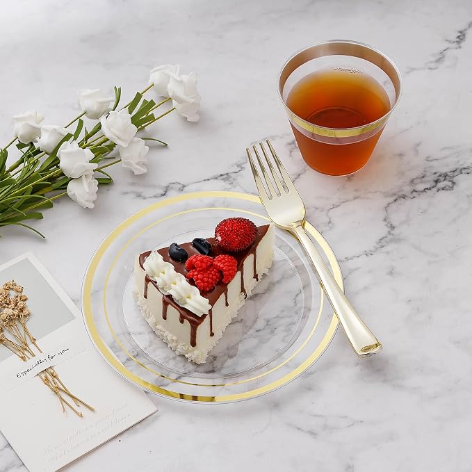 BESTVIP 450PCS Clear Gold Dinnerware Set - Image 4