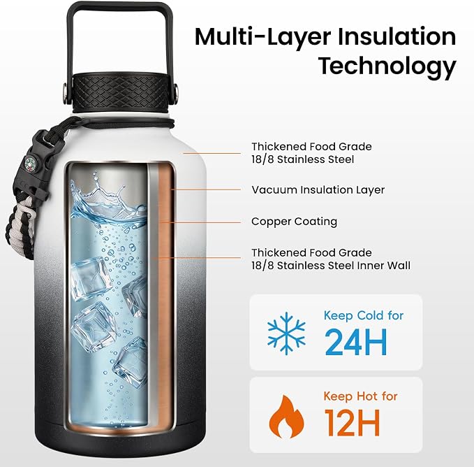 Konokyo 87 oz Insulated Stainless Steel Water Bottle Jug - Image 3