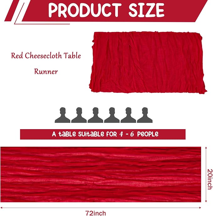 10 Pack Red Cheesecloth Table Runner 6FT Boho Gauze Fabric Table Runner Vintage - Image 2