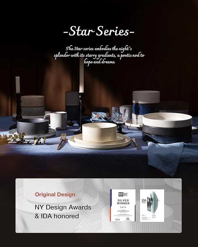 famiware Star 7.5" Pasta Bowls Set of 4, Plate Bowls, Matte White | Double - Image 7