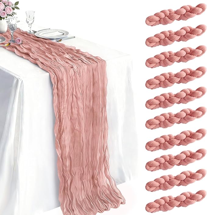 10 Pack Dusty Pink Cheesecloth Table Runner 21 x 120 Inch Boho Gauze Sheer by Unknown