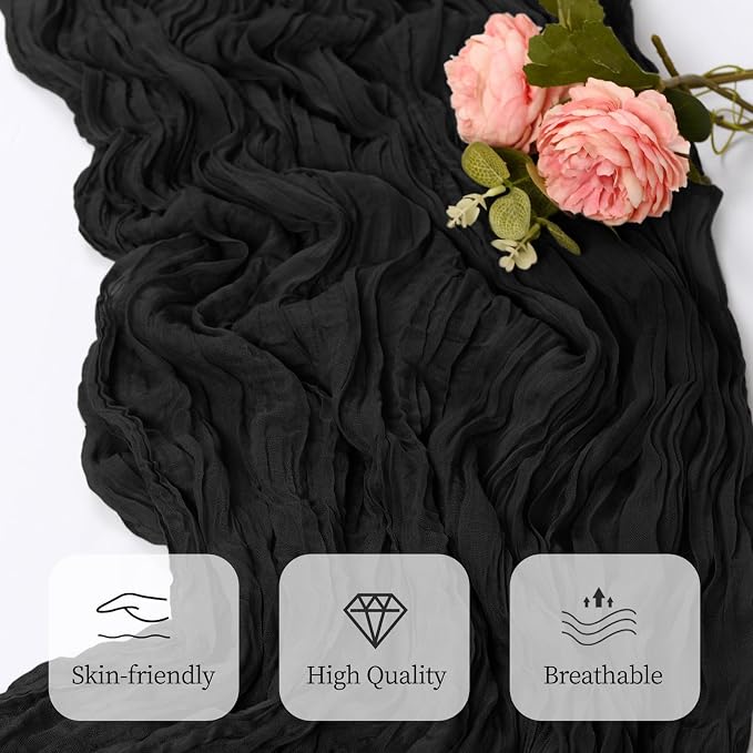 6 Pack Black Cheesecloth Table Runner 17x108 Inch Semi Sheer Boho Gauze Cheese - Image 5