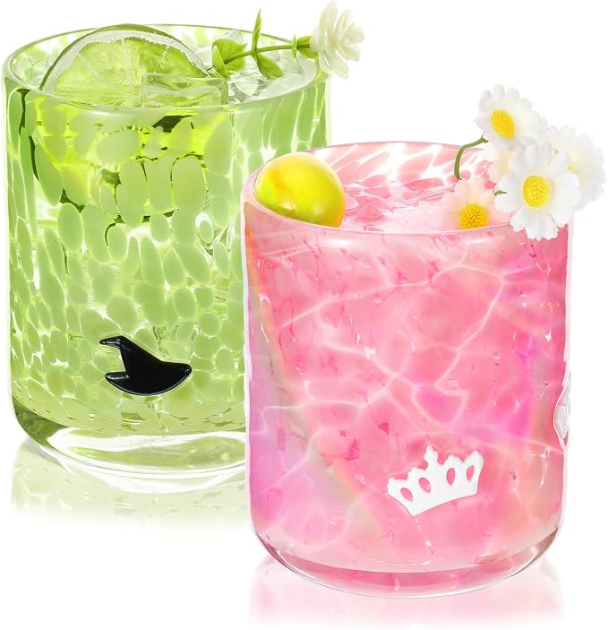 SiliFine 2 Pcs Witch Princess Icon Juice Glasses - 14oz Green Pink Stemless by SiliFine